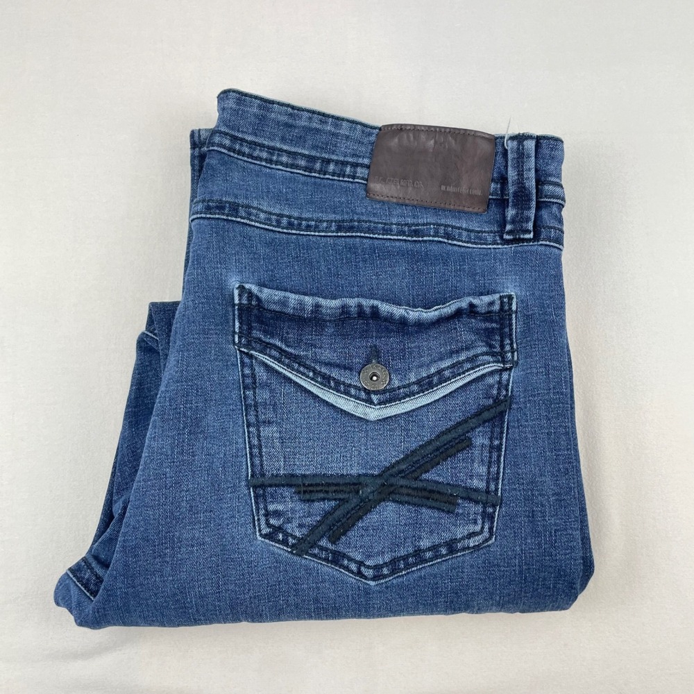 TK Axel Mens Slim Boot Jeans Medium Wash Denim Blue 40x30 Embroidered Pockets